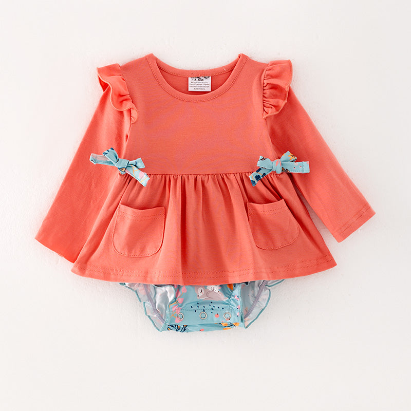 Sophie & Lucas Baby Girls Coral Check Bubble - Embroidery Lemons main image 1