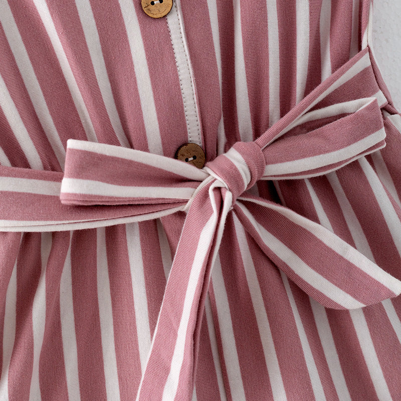 (In Stock)Girls Spring and Summer Pink Stripe Jumpsuit