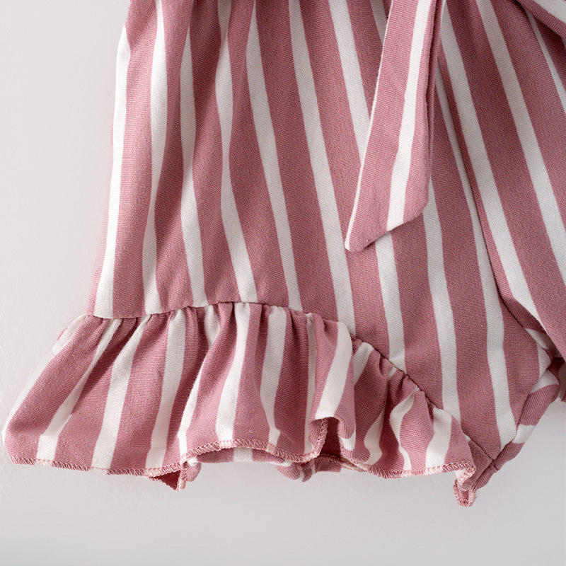 (In Stock)Girls Spring and Summer Pink Stripe Jumpsuit