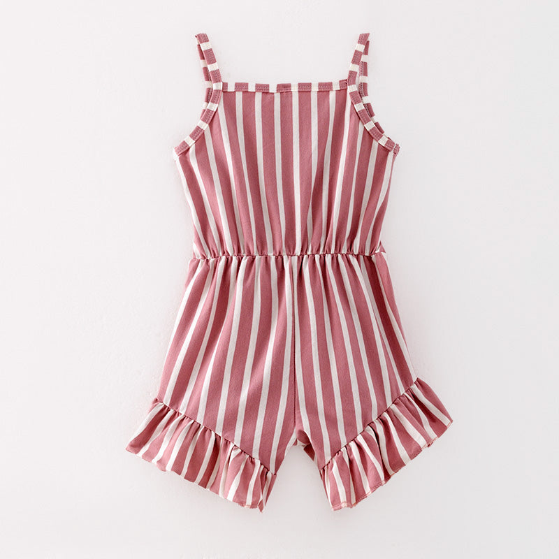 (In Stock)Girls Spring and Summer Pink Stripe Jumpsuit