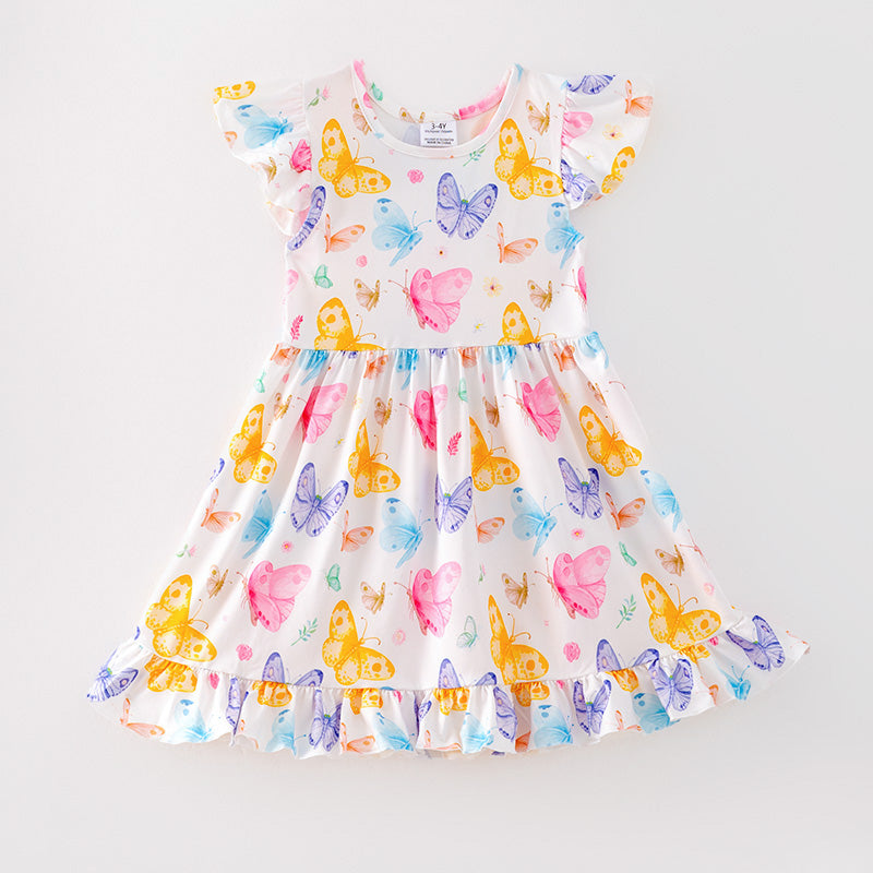 (In Stock)Girls Spring and Summer Floral Print Flying Sleeves Dress 2PCS