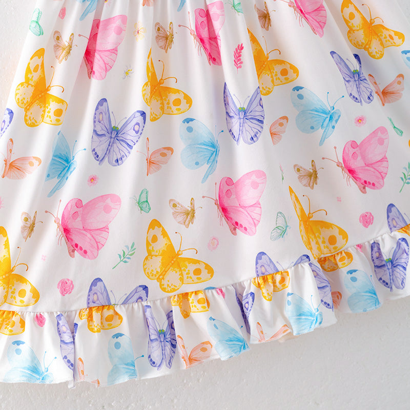 (In Stock)Girls Spring and Summer Floral Print Flying Sleeves Dress 2PCS