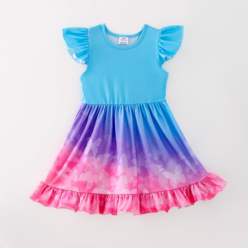 (In Stock)Girls Spring and Summer Floral Print Flying Sleeves Dress 2PCS