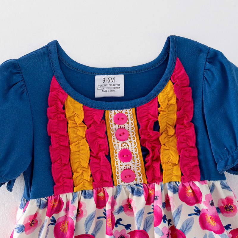 (In Stock)Toddler Girls Spring and Summer Floral Print Romper