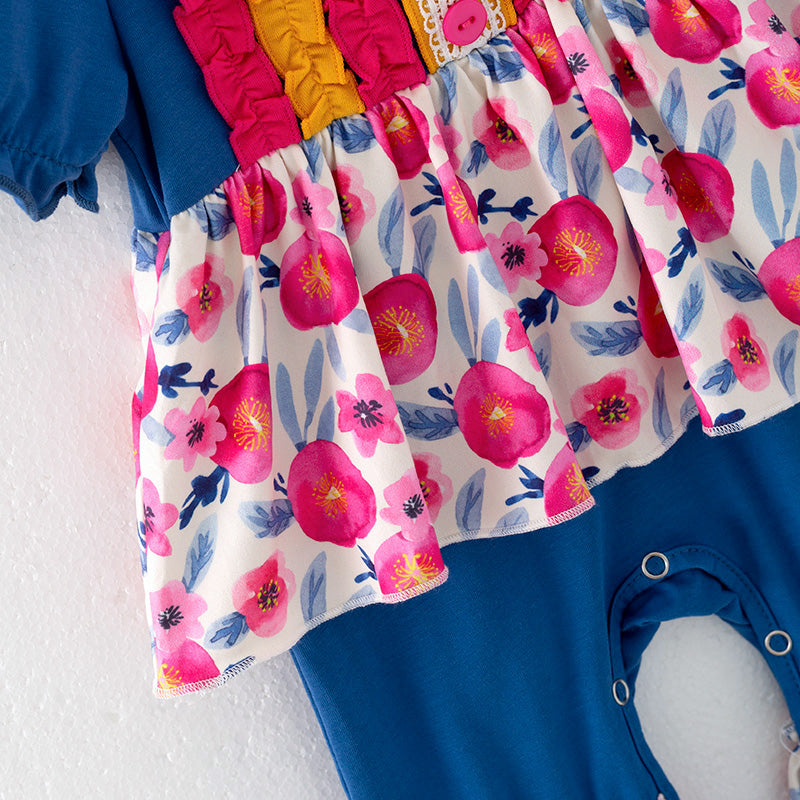 (In Stock)Toddler Girls Spring and Summer Floral Print Romper