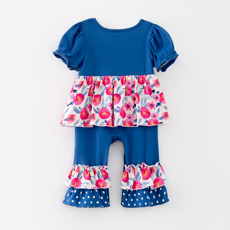 (In Stock)Toddler Girls Spring and Summer Floral Print Romper