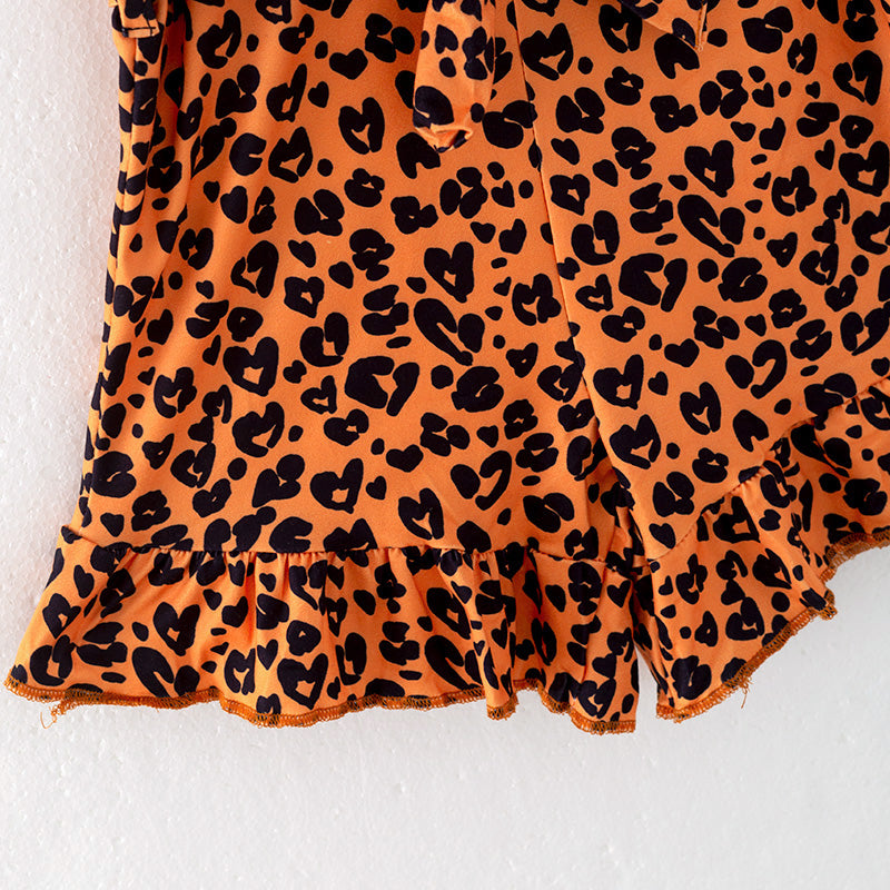 (In Stock)Girls Spring and Summer Brown Leopard Print Jumpsuit