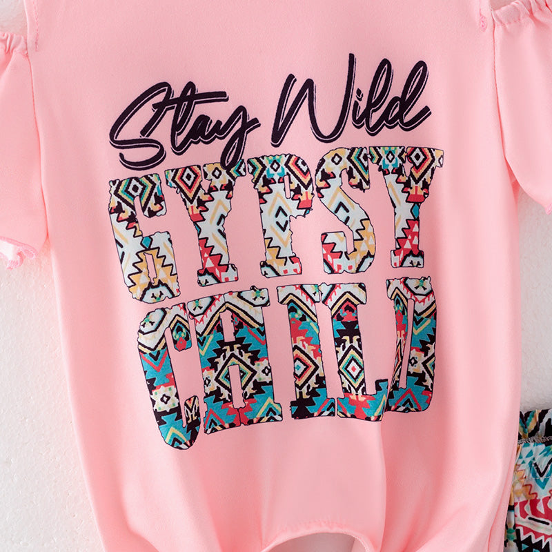 (In Stock)Girls Spring and Summer Stay Wild Print Outfit Set