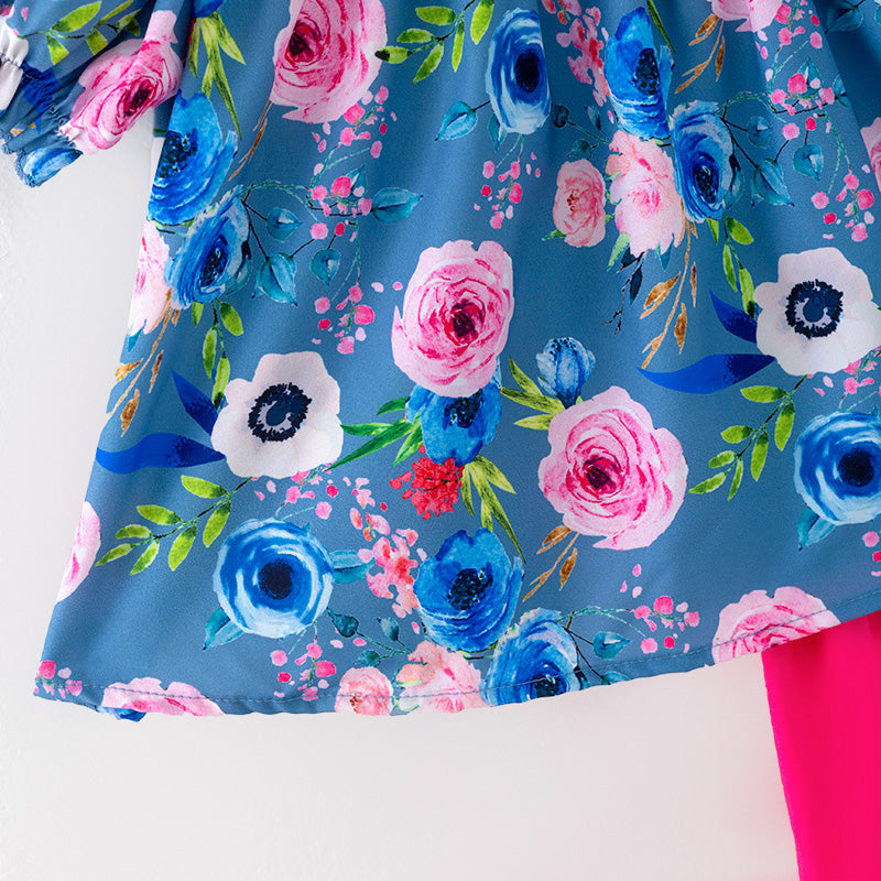 (In Stock)Girls Spring and Summer Floral Print Smocked Shorts Set