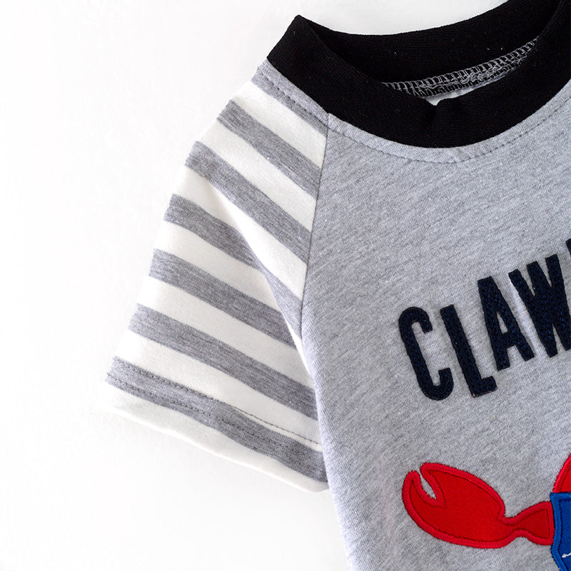 (In Stock)Toddler Boys Spring and Summer Crab Applique Romper