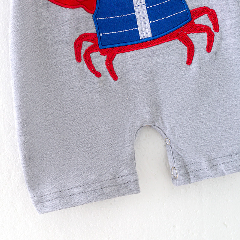 (In Stock)Toddler Boys Spring and Summer Crab Applique Romper