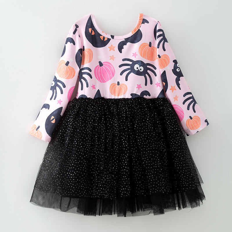 (In Stock)Girls Halloween Print Tulle Dress