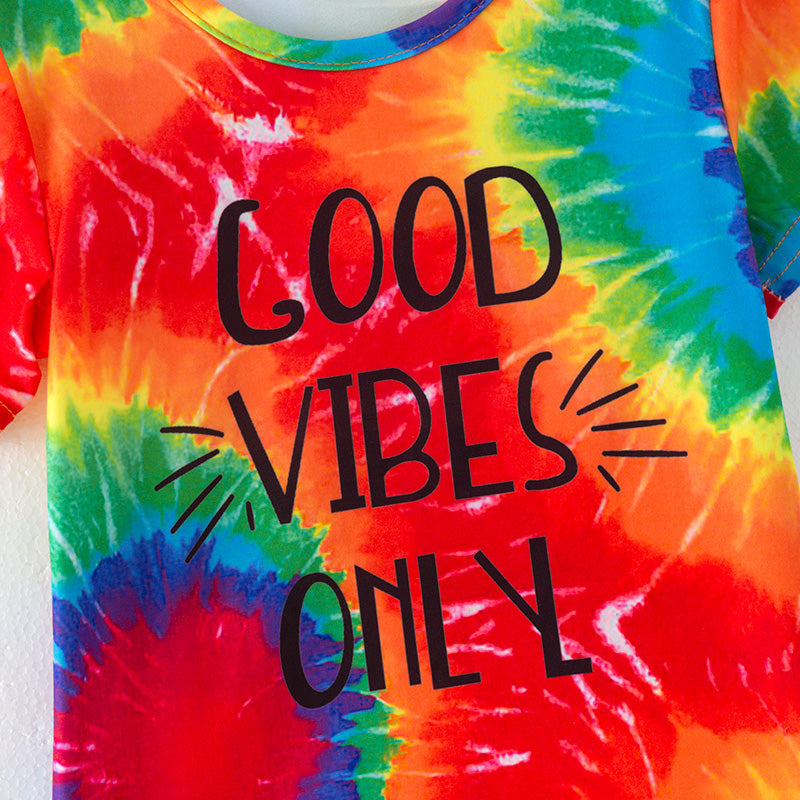 (In Stock)Girls Spring and Summer Good Vibes Only Print Shorts Set