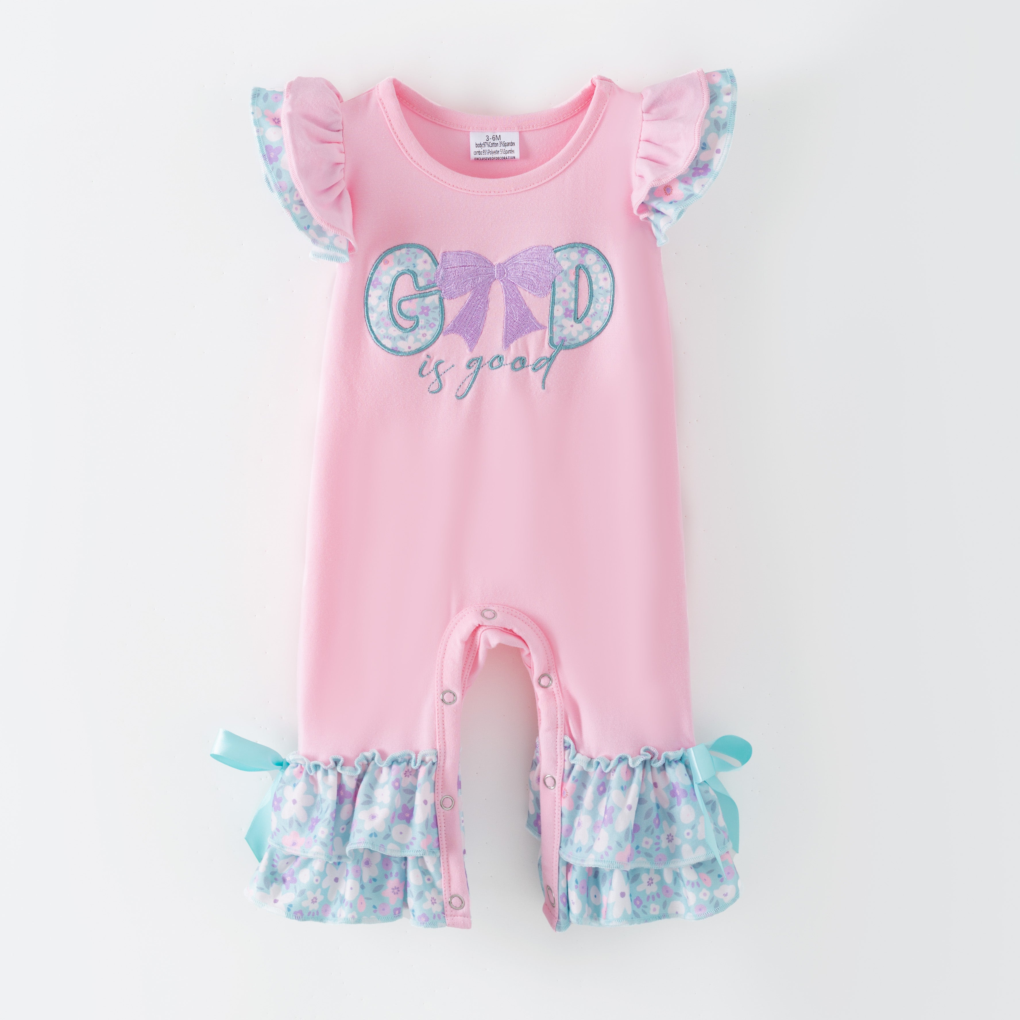 (In Stock)Girls Spring&Summer GOD is good Applique Ruffle Set&Romper
