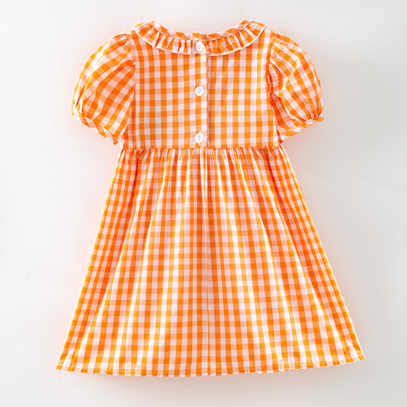 (In Stock)Girls Halloween Ghost Embroidery Smocked Cotton Dress