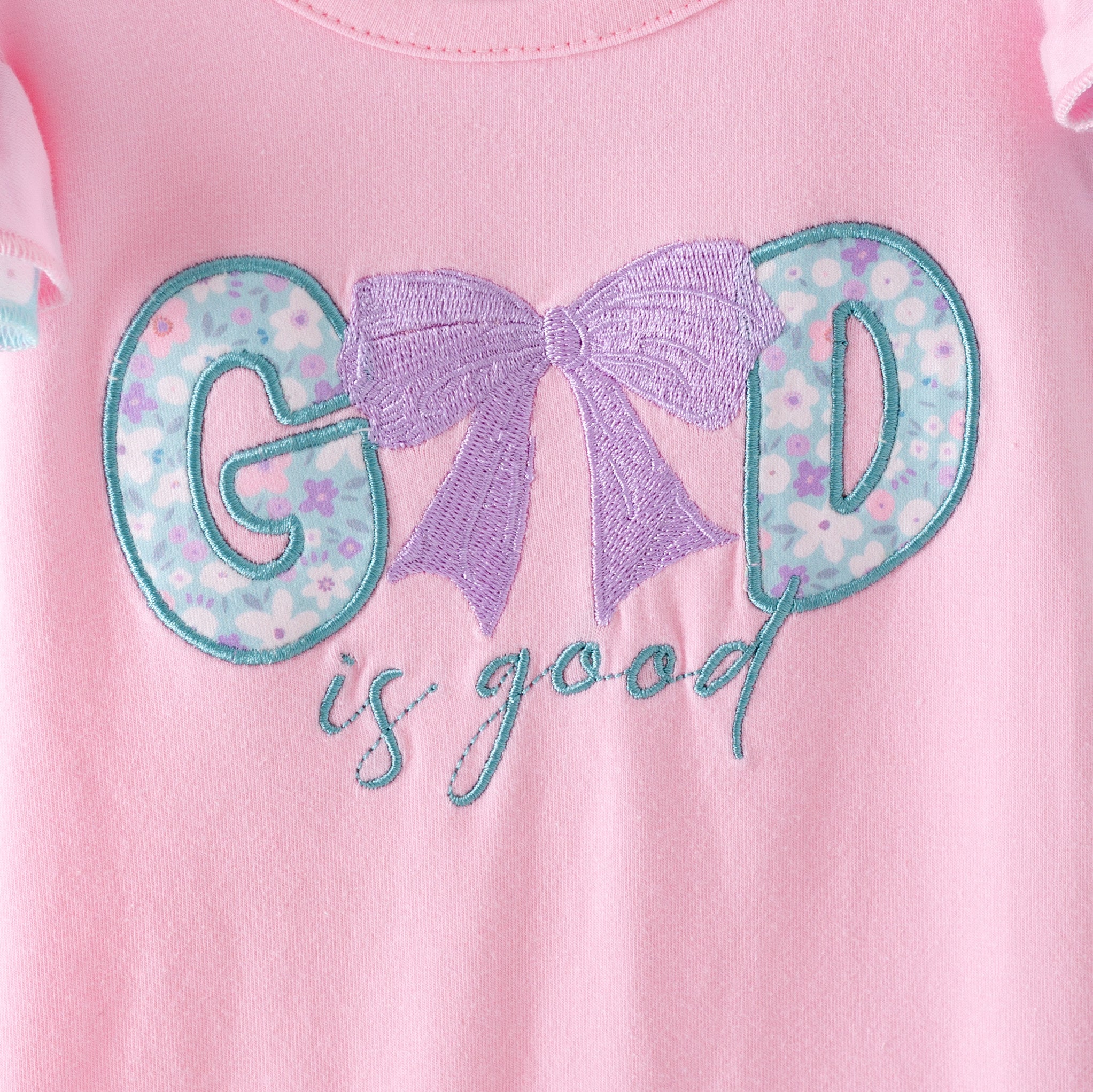 (In Stock)Girls Spring&Summer GOD is good Applique Ruffle Set&Romper