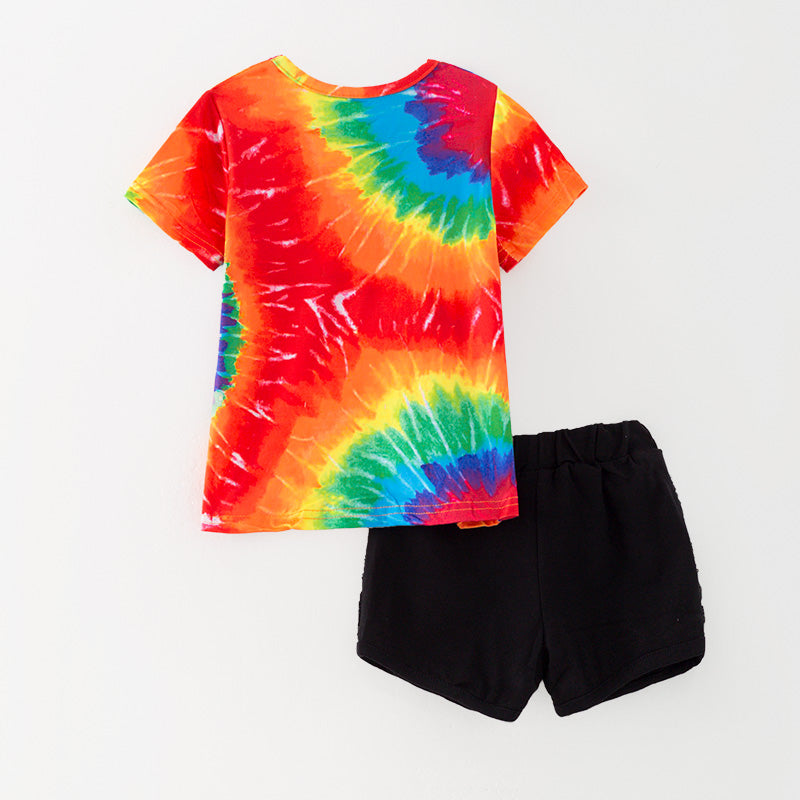 (In Stock)Girls Spring and Summer Good Vibes Only Print Shorts Set