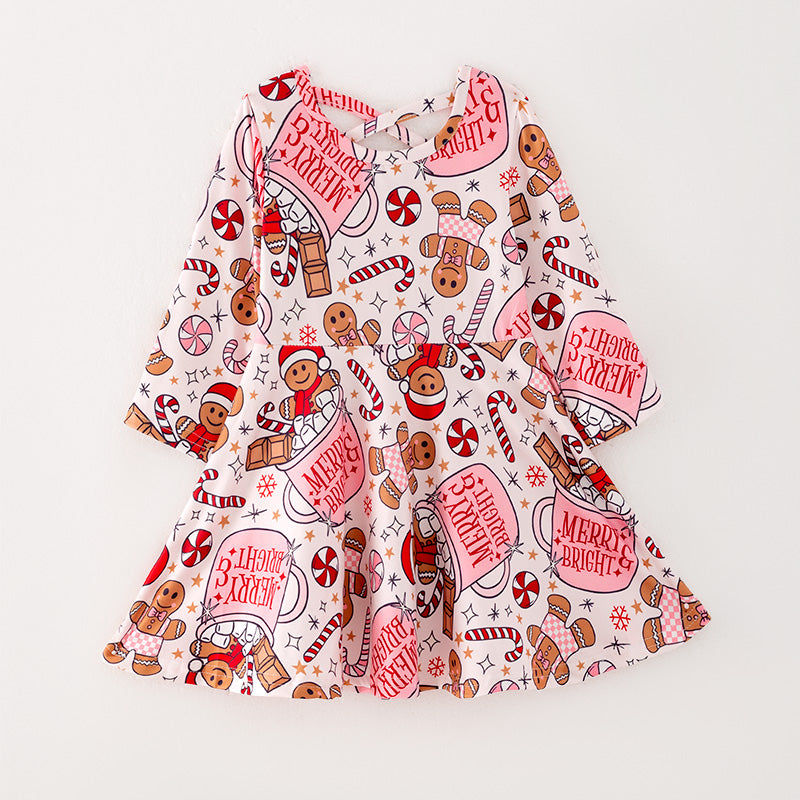(Pre Order)Girls Christmas Gingerbread Man Print Dress