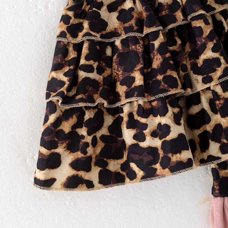 (In Stock)Girls Spring and Summer Leopard Print Halter Top Shorts Set