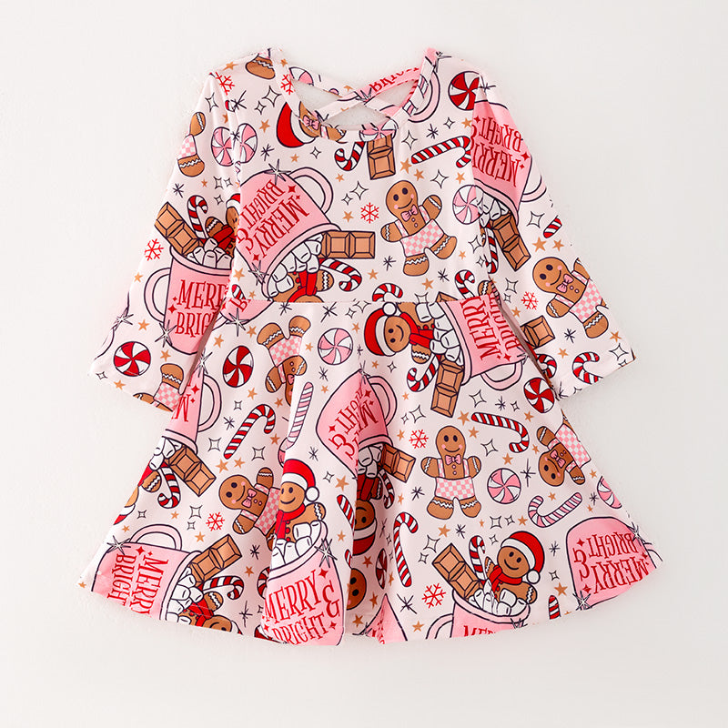 (Pre Order)Girls Christmas Gingerbread Man Print Dress