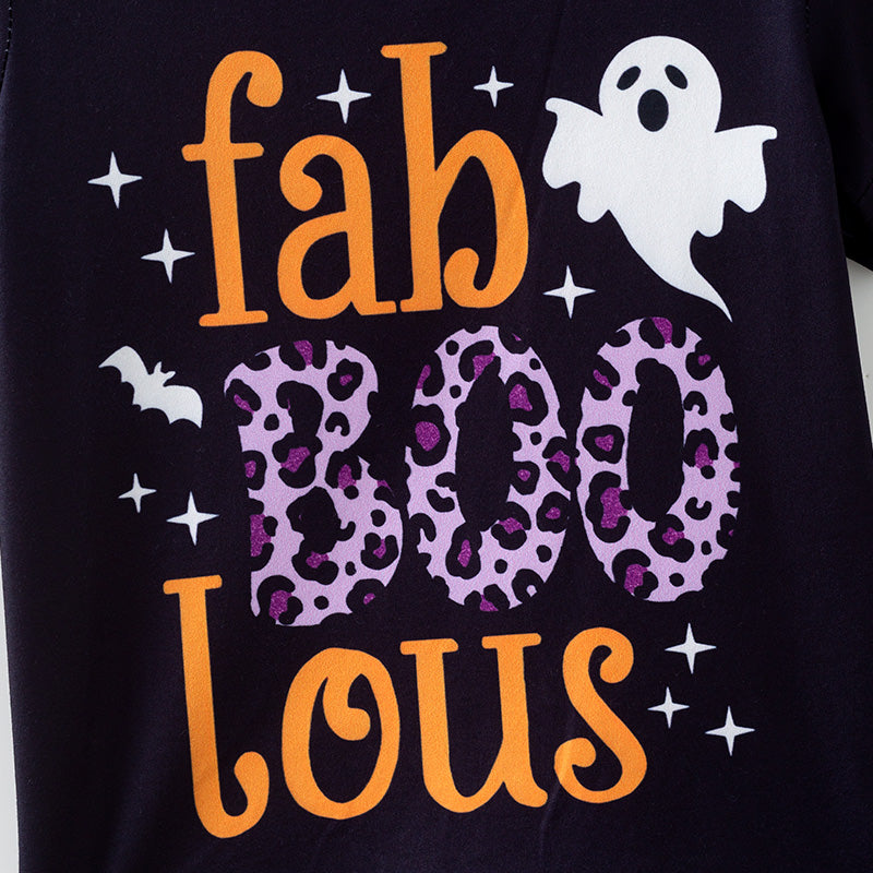 (In Stock)Girls Halloween BOO Print Outfit Set