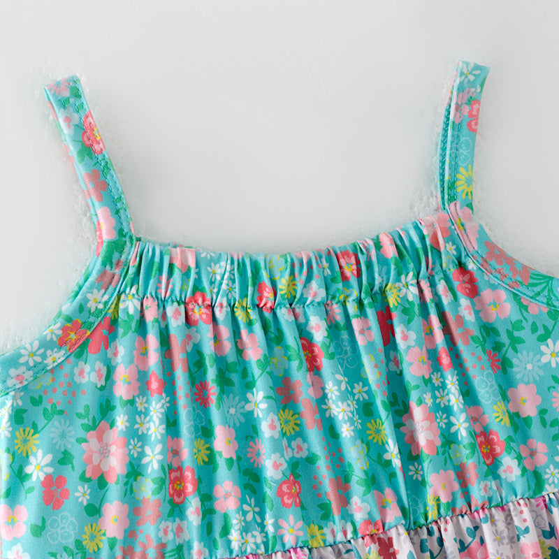 (Pre Order)Girls Spring and Summer Floral Print Slip Dress