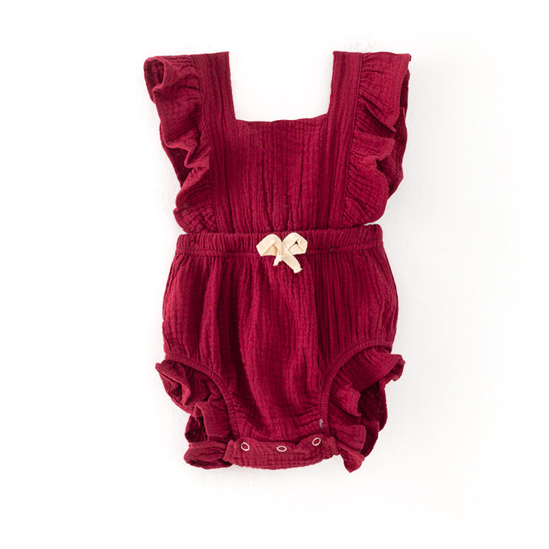 (In Stock)Toddler Girls Spring and Summer Fuchsia Cotton Romper