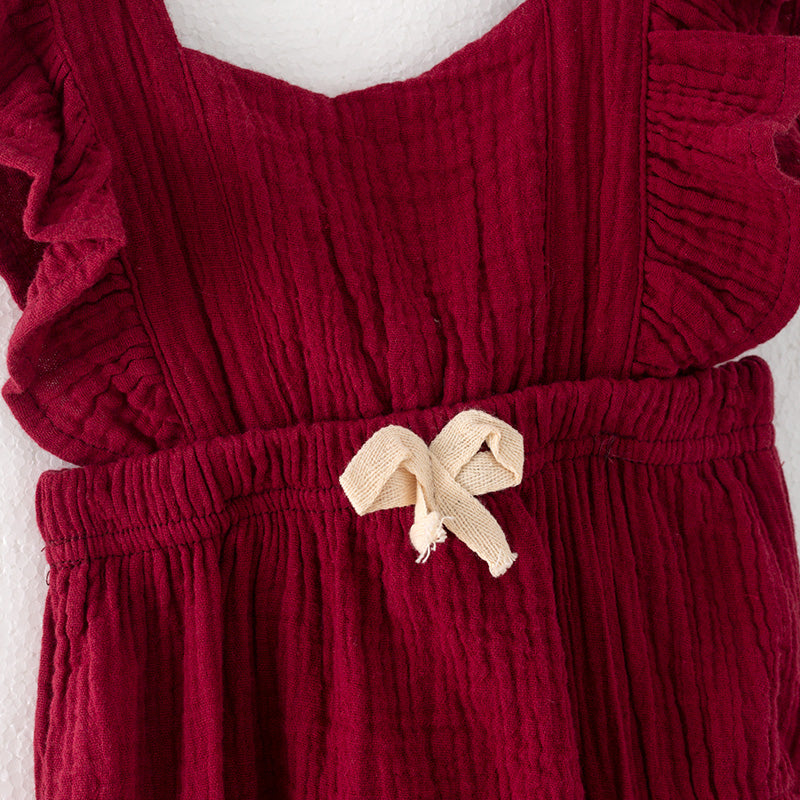 (In Stock)Toddler Girls Spring and Summer Fuchsia Cotton Romper