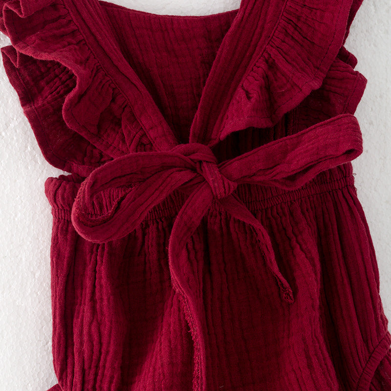 (In Stock)Toddler Girls Spring and Summer Fuchsia Cotton Romper