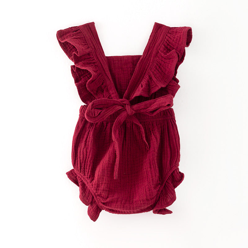 (In Stock)Toddler Girls Spring and Summer Fuchsia Cotton Romper