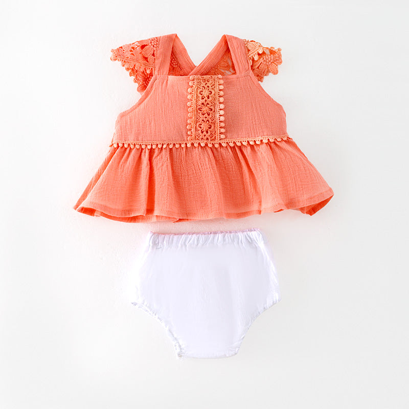 (In Stock)Toddler Girls Spring and Summer Coral Color Bloomer Set