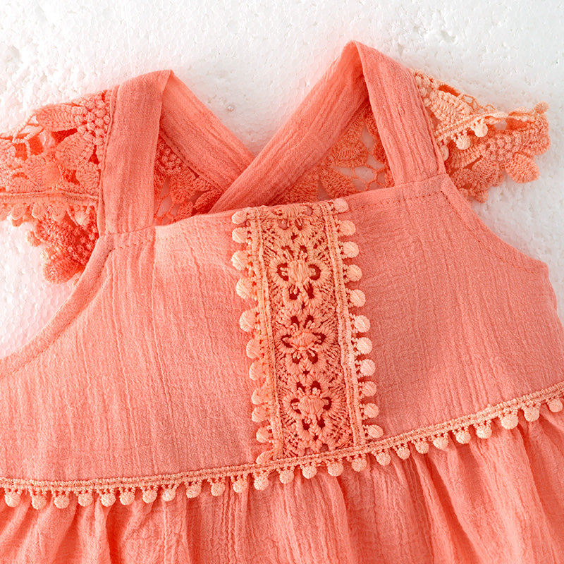 (In Stock)Toddler Girls Spring and Summer Coral Color Bloomer Set