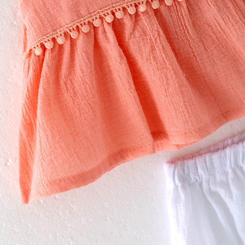 (In Stock)Toddler Girls Spring and Summer Coral Color Bloomer Set