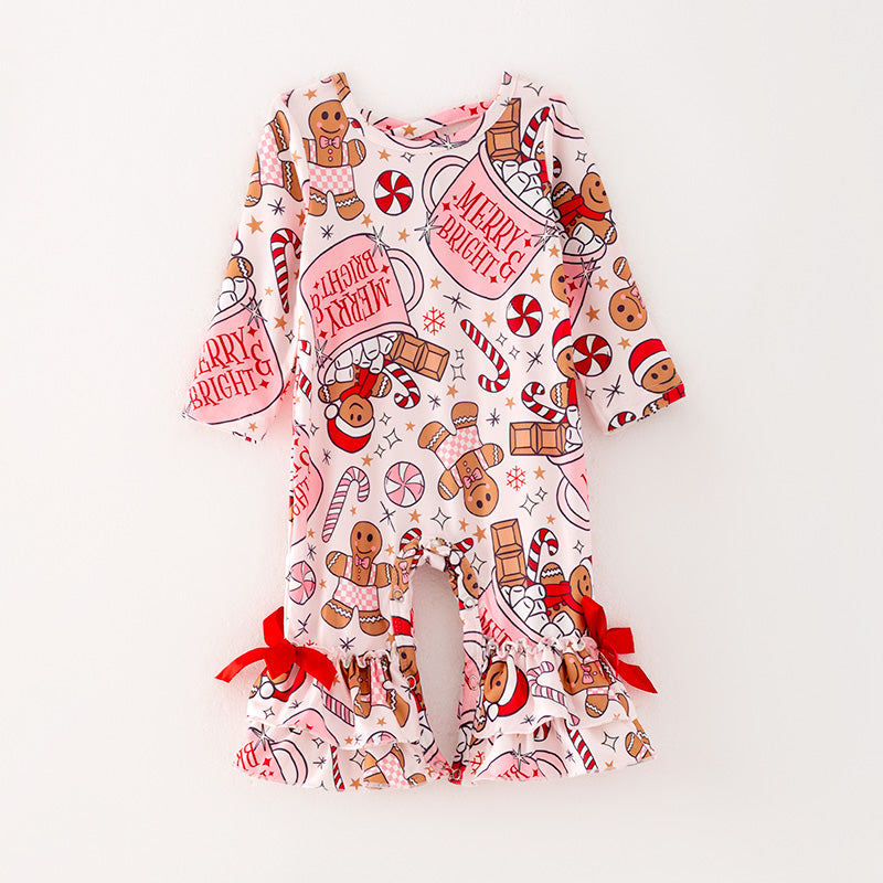 (Pre Order)Baby Girls Christmas Gingerbread Man Print Romper