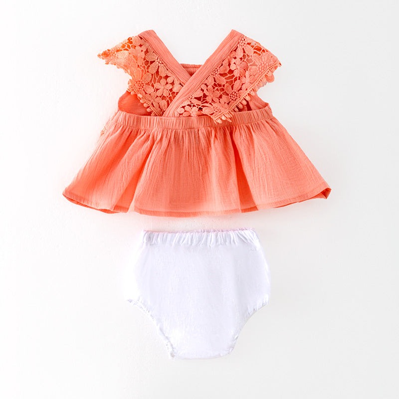 (In Stock)Toddler Girls Spring and Summer Coral Color Bloomer Set
