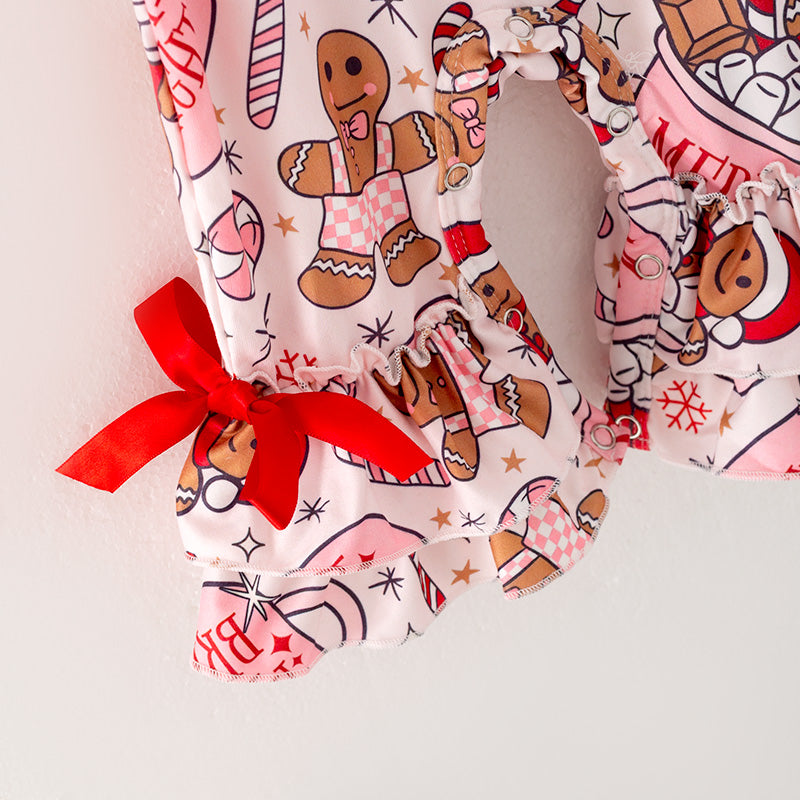 (Pre Order)Baby Girls Christmas Gingerbread Man Print Romper