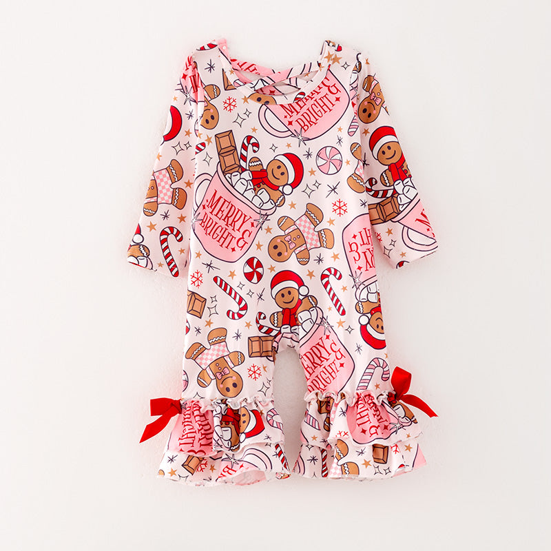 (Pre Order)Baby Girls Christmas Gingerbread Man Print Romper