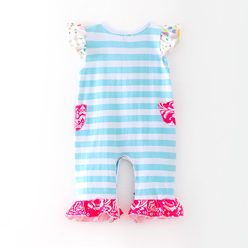 (In Stock)Toddler Girls Spring and Summer Baby Blue Stripe Romper