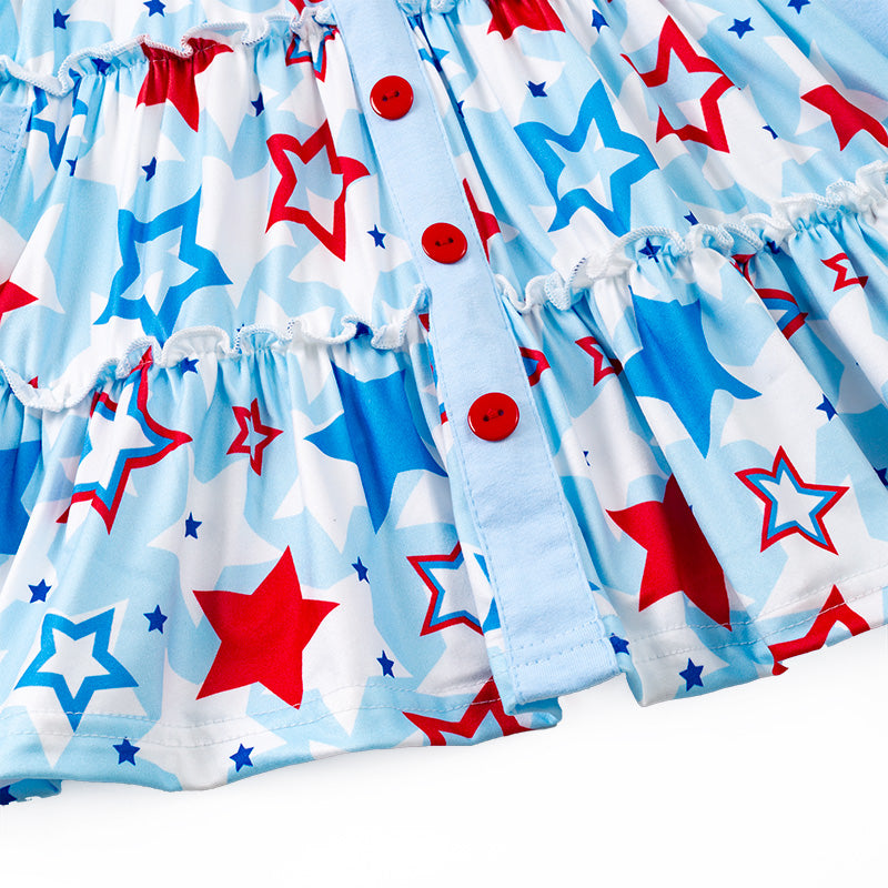 (Pre Order)Patriotic Blue Star Print Sleeveless Dress