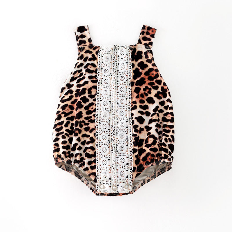 (In Stock)Toddler Girls Spring and Summer Leopard Print Romper