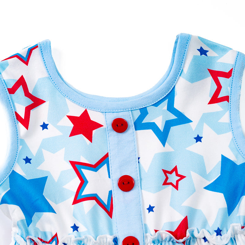 (Pre Order)Patriotic Blue Star Print Sleeveless Dress