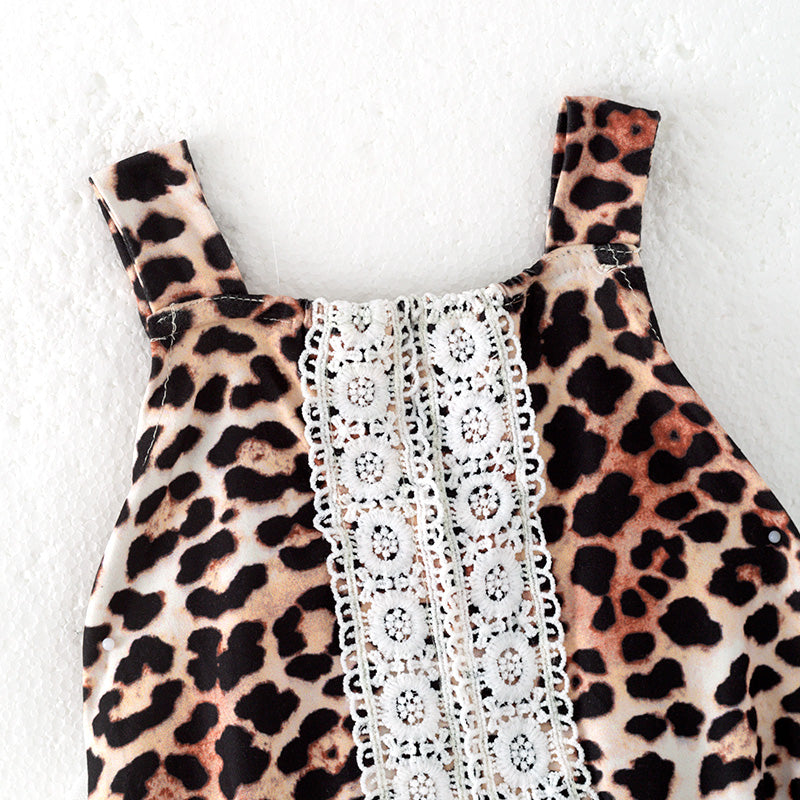 (In Stock)Toddler Girls Spring and Summer Leopard Print Romper