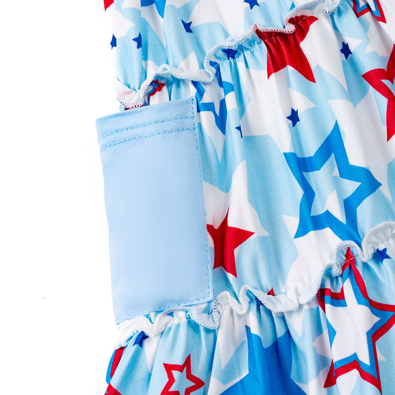 (Pre Order)Patriotic Blue Star Print Sleeveless Dress