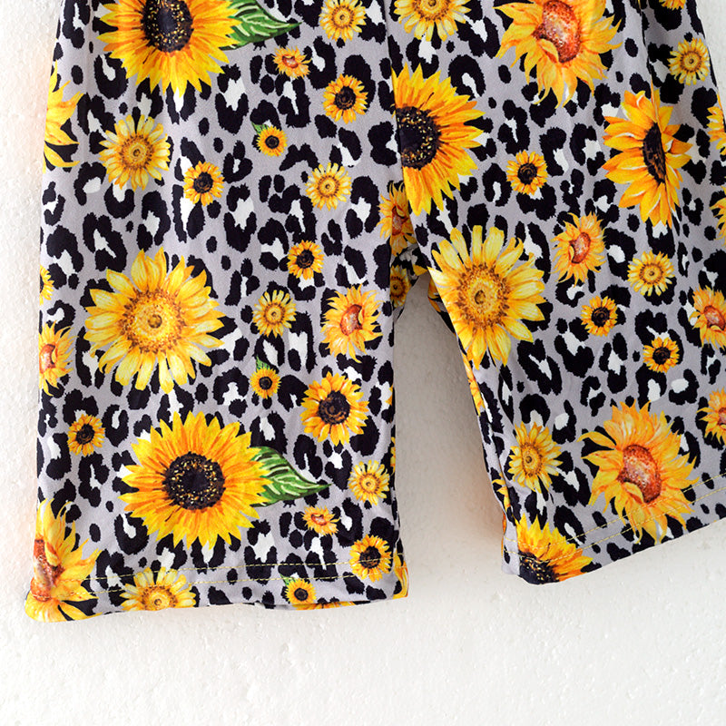 (In Stock)Girls Spring and Summer Sunflower Print Jumpsuit