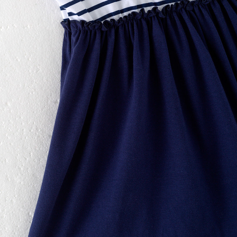 (In Stock)Girls Spring and Summer Ship Applique Stripe Dress