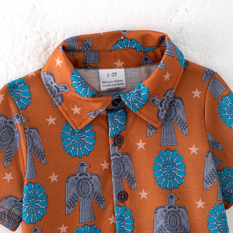 (In Stock)Boys Spring and Summer Eagle Print Shorts Set