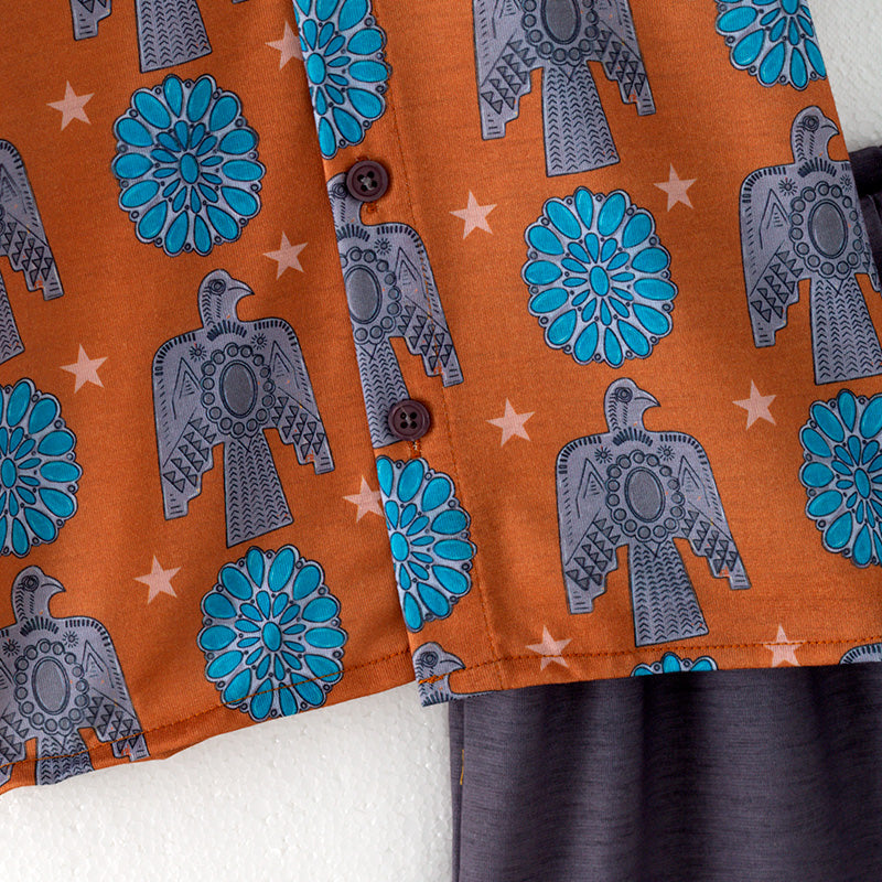 (In Stock)Boys Spring and Summer Eagle Print Shorts Set