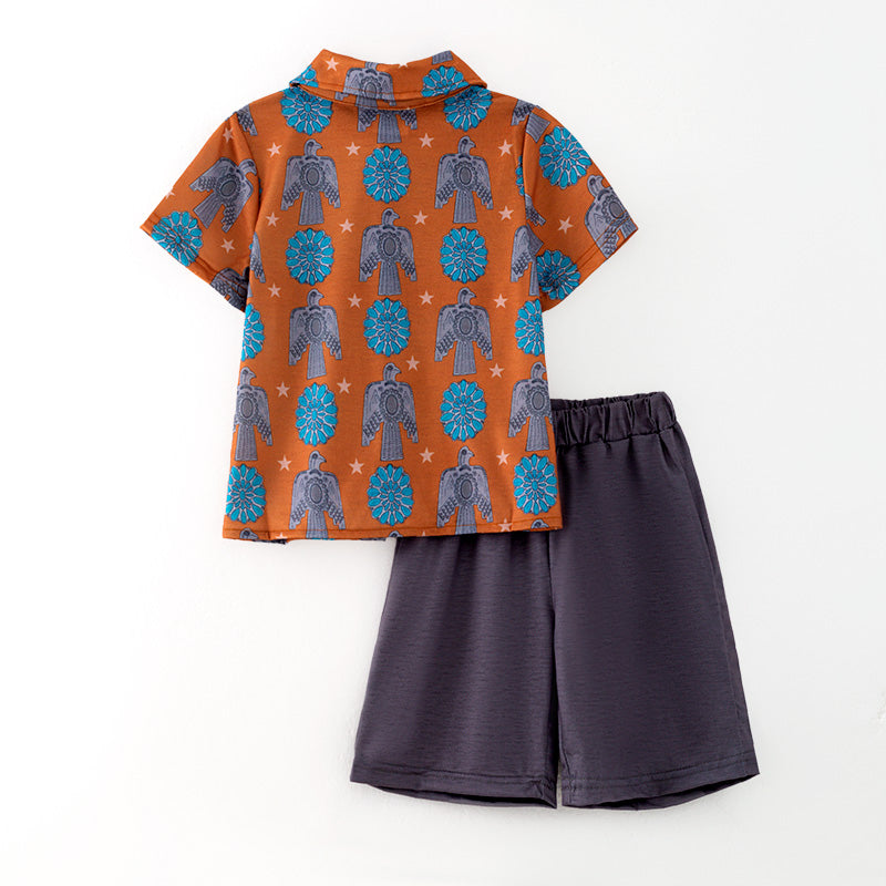 (In Stock)Boys Spring and Summer Eagle Print Shorts Set
