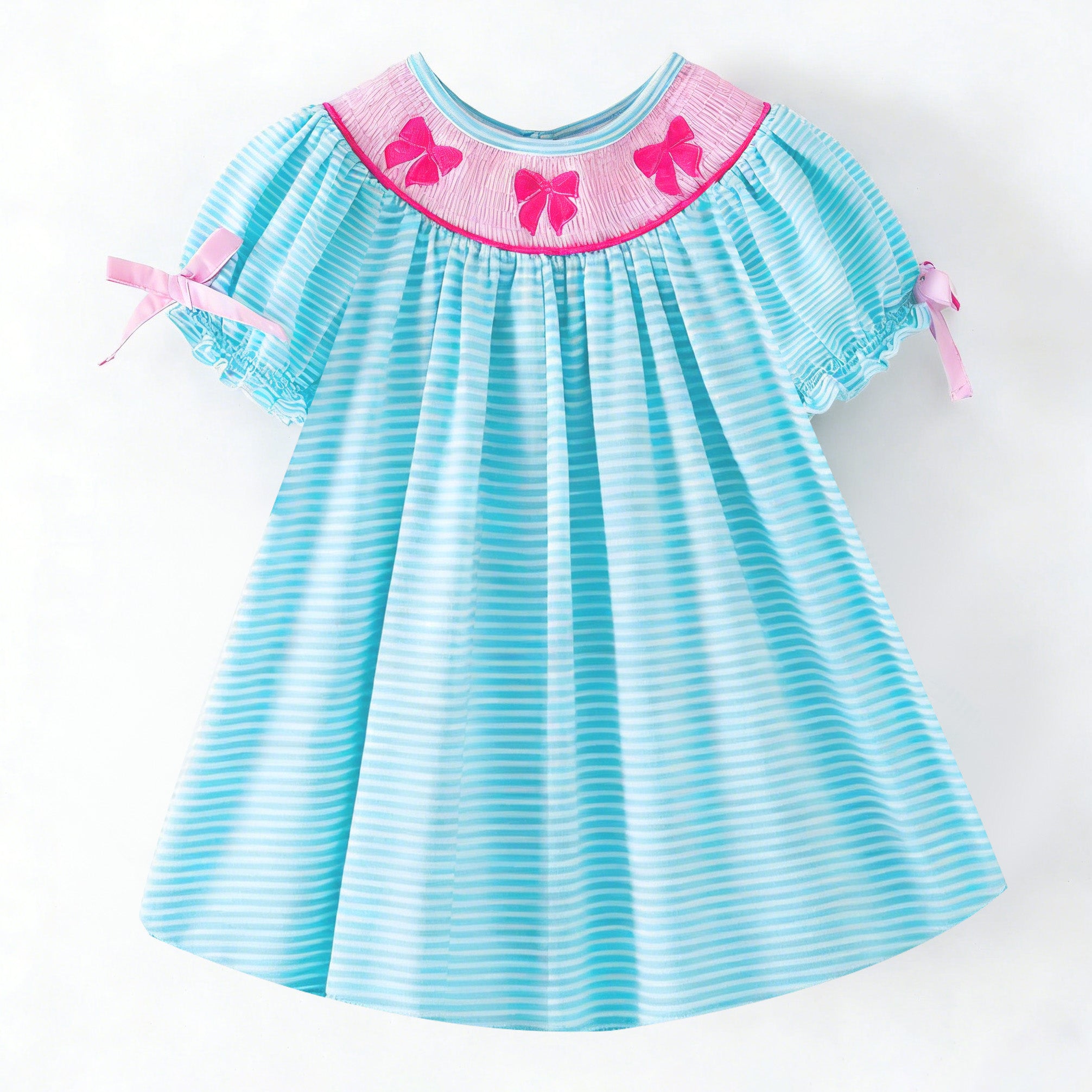 (In Stock)Sisters Spring&Summer Bow Embroidery Smocked Dress&Romper