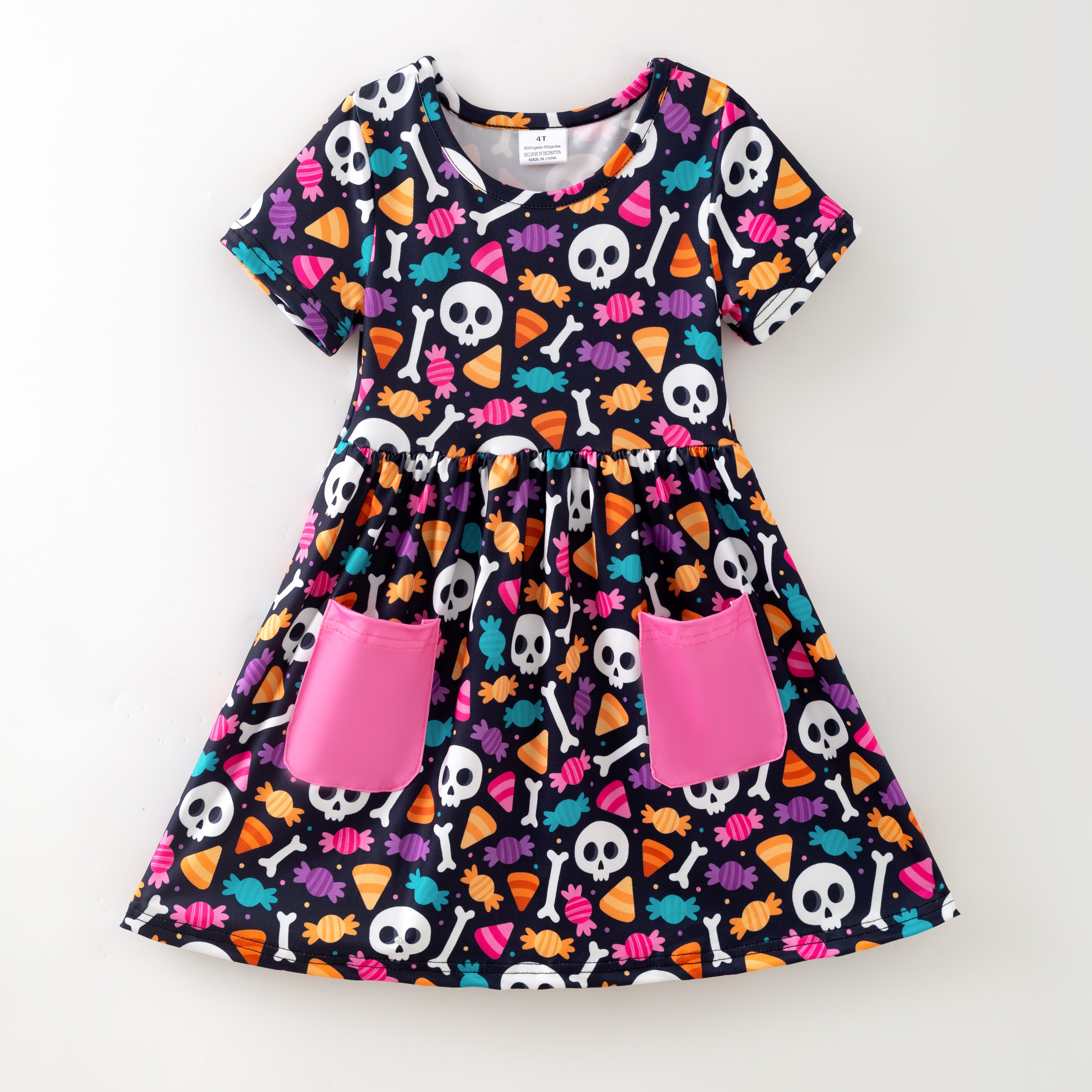 (Pre Order)Girls Halloween Sugar Skull Print Dress,Set&Pants
